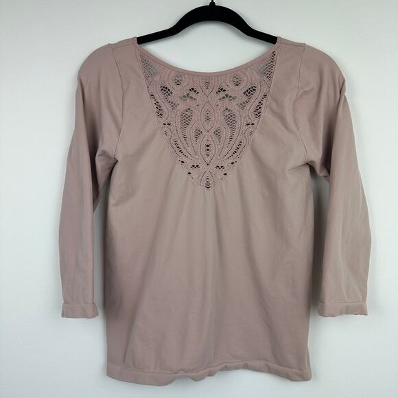 Free People Intimately Womens 3/4 Sleeve Lace Inset Stretch Blush Top Blouse M/L - Picture 1 of 9